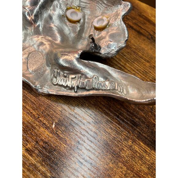 1991 Rare Christopher Ross Sterling Silver Plated Tiger Glass Eyes Belt Buckle